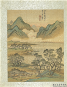 清王翬摹古山水　册　夕霭暮归,绘画,山水,建筑,树木,人物,翎毛