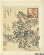 清王翬图绘　册　仿王蒙山水,绘画,山水,树木,建筑,人物