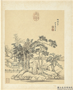 清王翬图绘　册　桐阴高士仿卢浩然笔,绘画,人物,树木,建筑,山水,器用