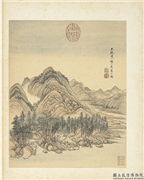 清王翬图绘　册　大痴道人仿北苑夏山图,绘画,山水,树木,建筑,船,人物