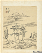 清王翬图绘　册　仿倪瓒山水,绘画,山水,树木
