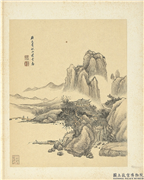 清王翬图绘　册　仿燕文贵秋山萧寺图,绘画,山水,建筑,人物,船,树木