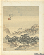 清王翬图绘　册　松路入仙山图,绘画,树木,山水,建筑,人物