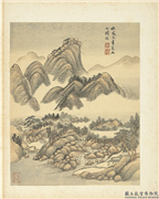 清王翬图绘　册　仿高克恭夏山初夏图,绘画,山水,树木,建筑