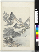 清吴历橅宋元人山水　册　仿赵令穰山水,绘画,山水,人物,树木,建筑,船,器用