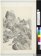 清吴历橅宋元人山水　册　群峰回环,绘画,山水,人物,树木,建筑,船
