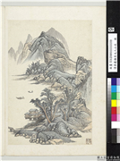 清吴历橅宋元人山水　册　濒水楼阁,绘画,山水,人物,树木,建筑,船