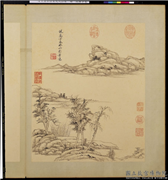 清王原祁仿宋元人山水　册　疏林茅屋,绘画,山水,树木,建筑