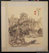 清王原祁仿宋元人山水　册　泉林水阁,绘画,山水,树木,建筑,船