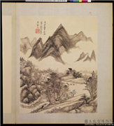 清王原祁仿宋元人山水　册　雨中村落,绘画,山水,树木,花草,建筑