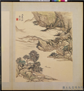 清王原祁仿宋元人山水　册　云山亭櫂,绘画,山水,树木,人物,建筑,船,器用