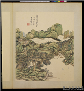 清王原祁仿宋元人山水　册　松阴古寺,绘画,山水,树木,人物,建筑
