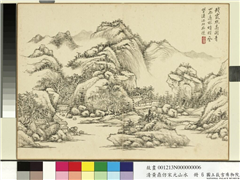 清黄鼎仿宋元山水　册　林际霞光,绘画,山水,树木,建筑