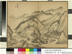 清黄鼎云栈八景　册　石坡晚涉,绘画,山水,人物,树木,建筑