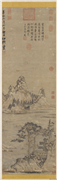 元赵雍采菱图　轴,绘画,山水,树木,人物,建筑,船