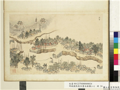 明钱谷张复合画水程图（二）　册　济宁,绘画,山水,建筑,树木,船