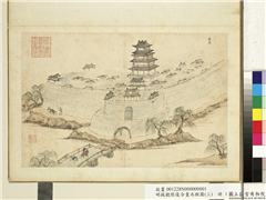 明钱谷张复合画水程图（三）　册　东昌,绘画,建筑,山水,人物,树木,走兽