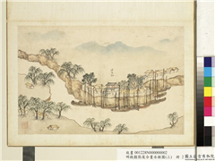 明钱谷张复合画水程图（三）　册　梁店驿,绘画,建筑,船,山水,树木