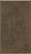 五代梁荆浩匡庐图　轴,绘画,山水,人物,树木,走兽,建筑,船