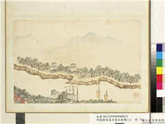 明钱谷张复合画水程图（三）　册　流河驿,绘画,建筑,山水,树木,船,器用