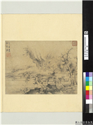 历代名绘　册　 元曹知白疏林策杖,绘画,山水,人物,树木,花草