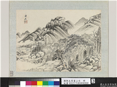 国朝五家画山水　册　清王时敏松林野屋,绘画,山水,树木,建筑