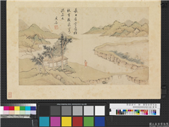 明文嘉诗意图　册　江岸望远,绘画,山水,人物,树木,花草,建筑