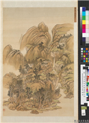 清王翬临唐宋各家山水　册　仿痴翁浮岚暖翠,绘画,山水,树木,建筑