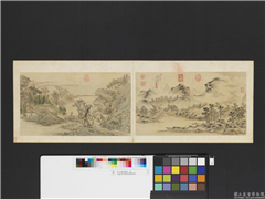 明人画幅集册　册　明毛冠德溪山积雨,绘画,山水,树木,建筑,船