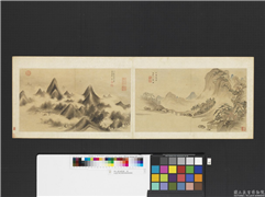 明人画幅集册　册　明王恒仿米元章楚山清晓,绘画,山水,树木,建筑,船