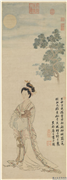 明唐寅画嫦娥奔月　轴,绘画,经史-故事,人物,山水,花草,树木,走兽,器用