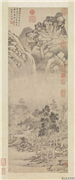 明文徵明风雨归舟图　轴,绘画,山水,建筑,树木,人物,船