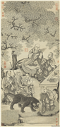 明丁云鹏画应真像　轴,绘画,佛道人物,器用,走兽,树木