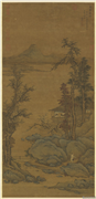 明张翀画东阁观梅　轴,绘画,山水,人物,树木,花草,建筑,器用