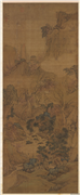 明刘度山水　轴,绘画,山水,树木,花草,人物,建筑