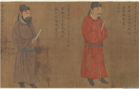 唐阎立本十八学士于志宁书赞　卷,绘画,人物,经史-故事,器用