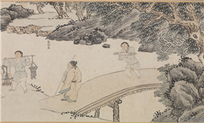 明沈周高贤饯别图　卷,绘画,建筑,山水,器用,树木,人物
