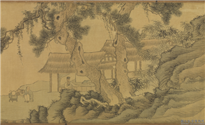 明唐寅煮茶图　卷,绘画,山水,树木,花草,器用,建筑,人物