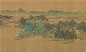 明仇英山水　卷,绘画,山水,船,人物,走兽,建筑,器用,树木