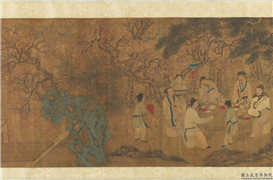 明仇英春夜宴桃李园图　卷,绘画,经史-故事,花草,人物,器用,山水,建筑,树木