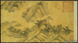 明陈淳山水　卷,绘画,山水,建筑,树木,船,人物