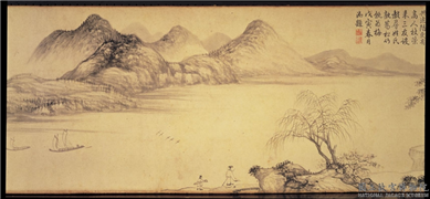 明谢时臣山水　卷,绘画,山水,建筑,树木,翎毛,船,人物
