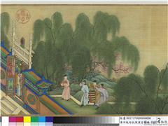 清冷枚仿仇英汉宫春晓　卷,绘画,山水,器用,花草,人物,建筑,树木,走兽,翎毛,船