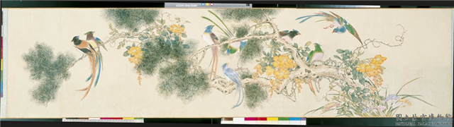 清沈贞画益寿延龄　卷,绘画,翎毛,树木,花草