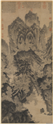 明王绂墨笔山水　轴,绘画,山水,树木,建筑,器用,人物,走兽,船