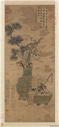 明陶成岁朝图　轴,绘画,节令与二十四节气,器用,树木,花草