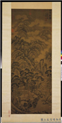 明沈周天平听雨图　轴,绘画,山水,建筑,树木,器用