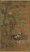 明吕纪寿祝恒春　轴,绘画,翎毛,树木,山水,花草