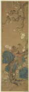 明吕纪春喜图　轴,绘画,翎毛,山水,花草