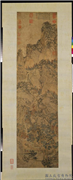 明文伯仁秋岩飞瀑　轴,绘画,山水,建筑,器用,树木,人物